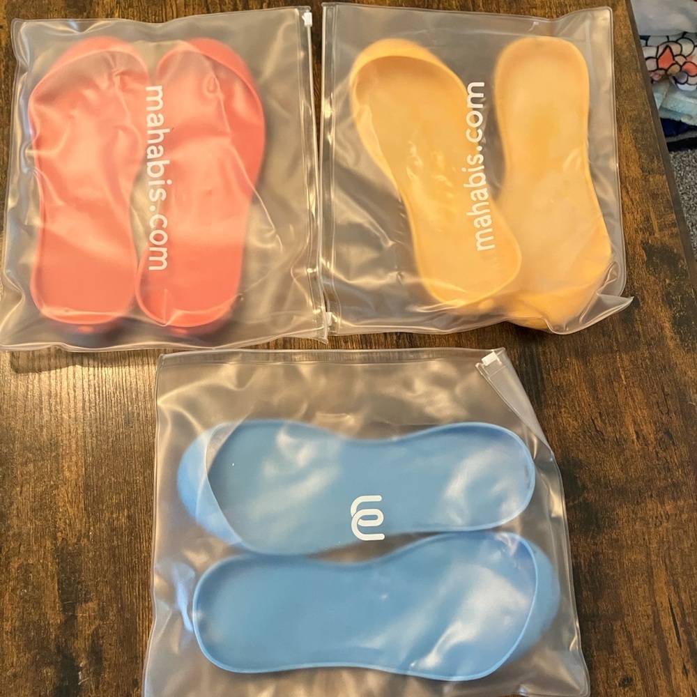 Mahabis 3 Yellow/Blue/Pink Rubber Sole Slippers Removable Bottom Soles Size 36